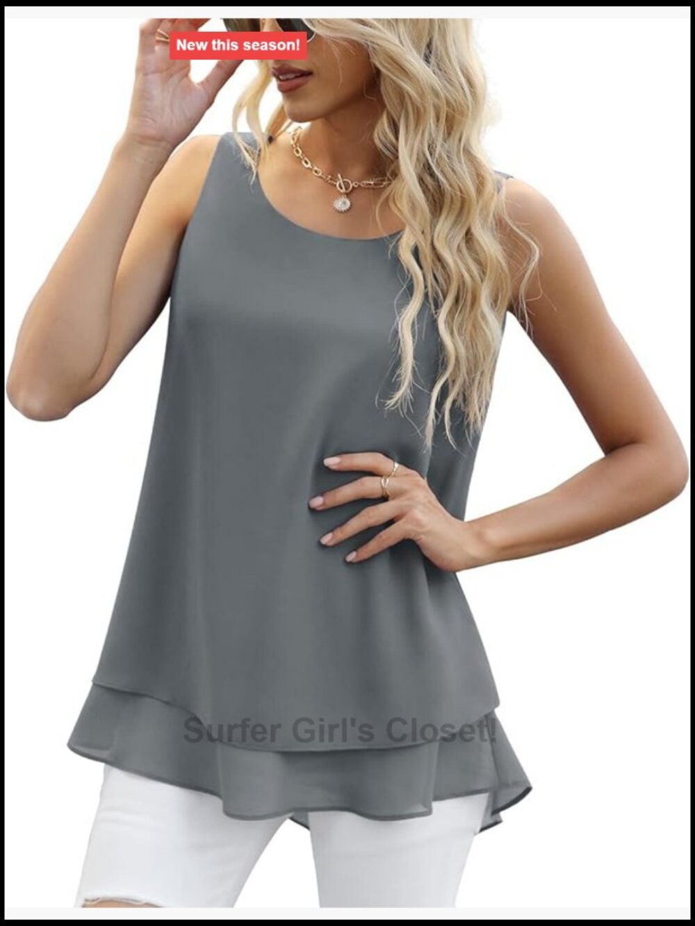 Women's Sleeveless Chiffon Tank Top Double Layer Casual Blouse
